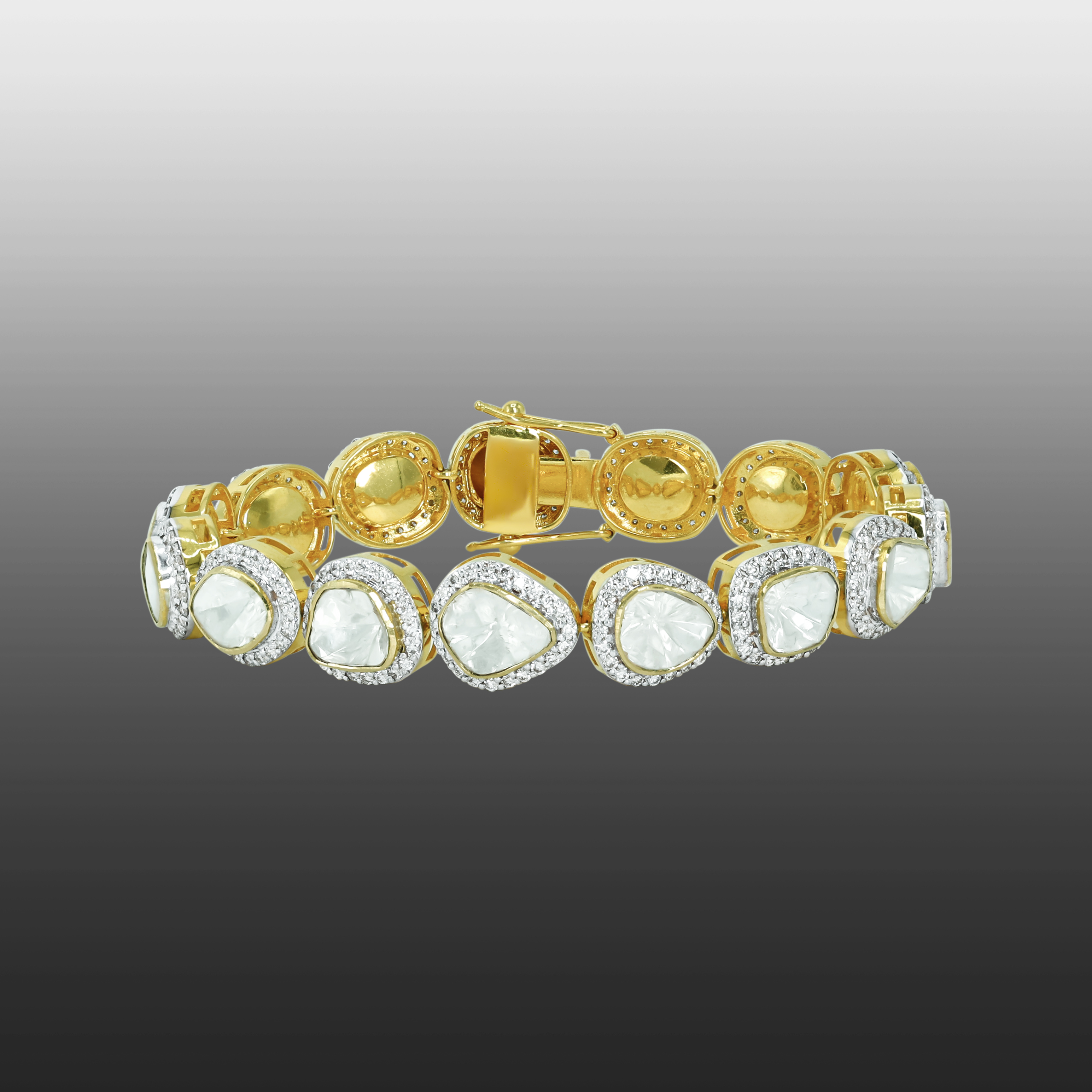 Polki Bracelet with Full-Cut Diamond Halos